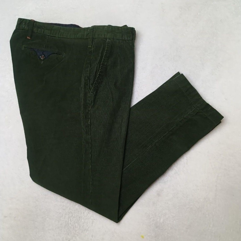 Ted Baker Pants Mens 38x32 Green Corduroy Chino Slim Tapered Flat Front Cuffed